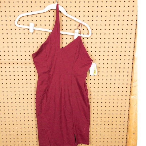 Lulus Dresses & Skirts - Lulus Burgundy Asymmetrical Halter Neck Bodycon Mini Dress Side Slit  Small